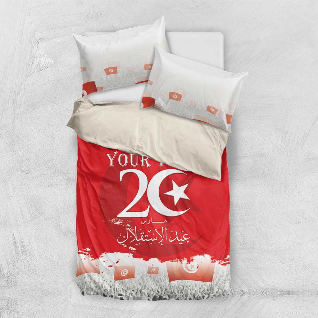 Personalised Tunisia Independence Day Bedding Set 69th Anniversary - Flag Map