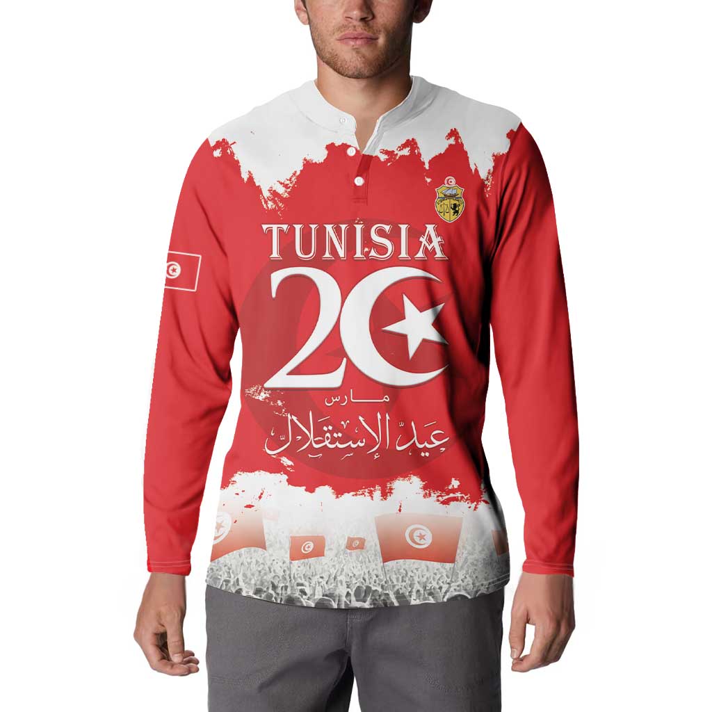 Personalised Tunisia Independence Day Button Sweatshirt 69th Anniversary - Flag Map