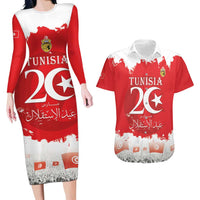 Personalised Tunisia Independence Day Couples Matching Long Sleeve Bodycon Dress and Hawaiian Shirt 69th Anniversary - Flag Map