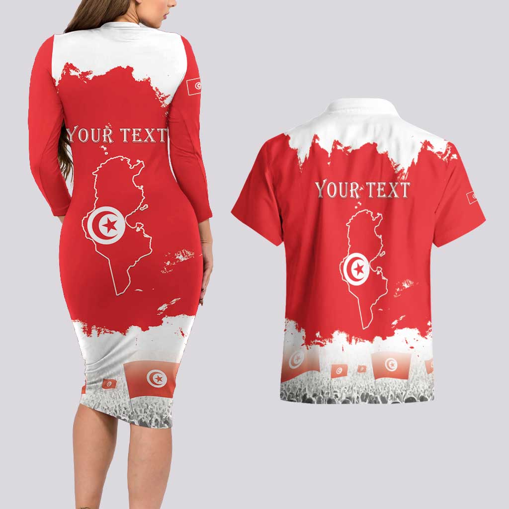 Personalised Tunisia Independence Day Couples Matching Long Sleeve Bodycon Dress and Hawaiian Shirt 69th Anniversary - Flag Map