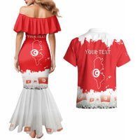 Personalised Tunisia Independence Day Couples Matching Mermaid Dress and Hawaiian Shirt 69th Anniversary - Flag Map