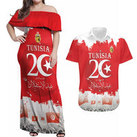 Personalised Tunisia Independence Day Couples Matching Off Shoulder Maxi Dress and Hawaiian Shirt 69th Anniversary - Flag Map
