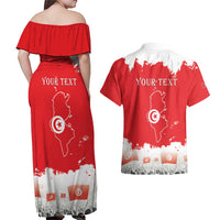 Personalised Tunisia Independence Day Couples Matching Off Shoulder Maxi Dress and Hawaiian Shirt 69th Anniversary - Flag Map
