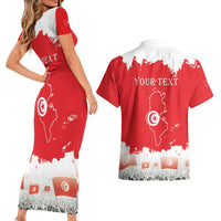 Personalised Tunisia Independence Day Couples Matching Short Sleeve Bodycon Dress and Hawaiian Shirt 69th Anniversary - Flag Map