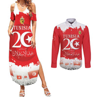 Personalised Tunisia Independence Day Couples Matching Summer Maxi Dress and Long Sleeve Button Shirt 69th Anniversary - Flag Map