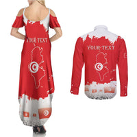 Personalised Tunisia Independence Day Couples Matching Summer Maxi Dress and Long Sleeve Button Shirt 69th Anniversary - Flag Map