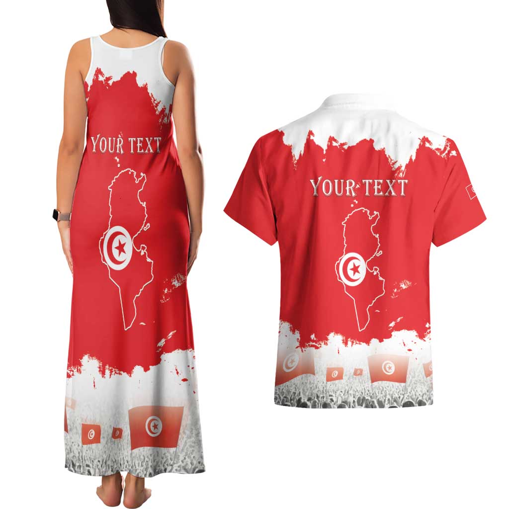 Personalised Tunisia Independence Day Couples Matching Tank Maxi Dress and Hawaiian Shirt 69th Anniversary - Flag Map