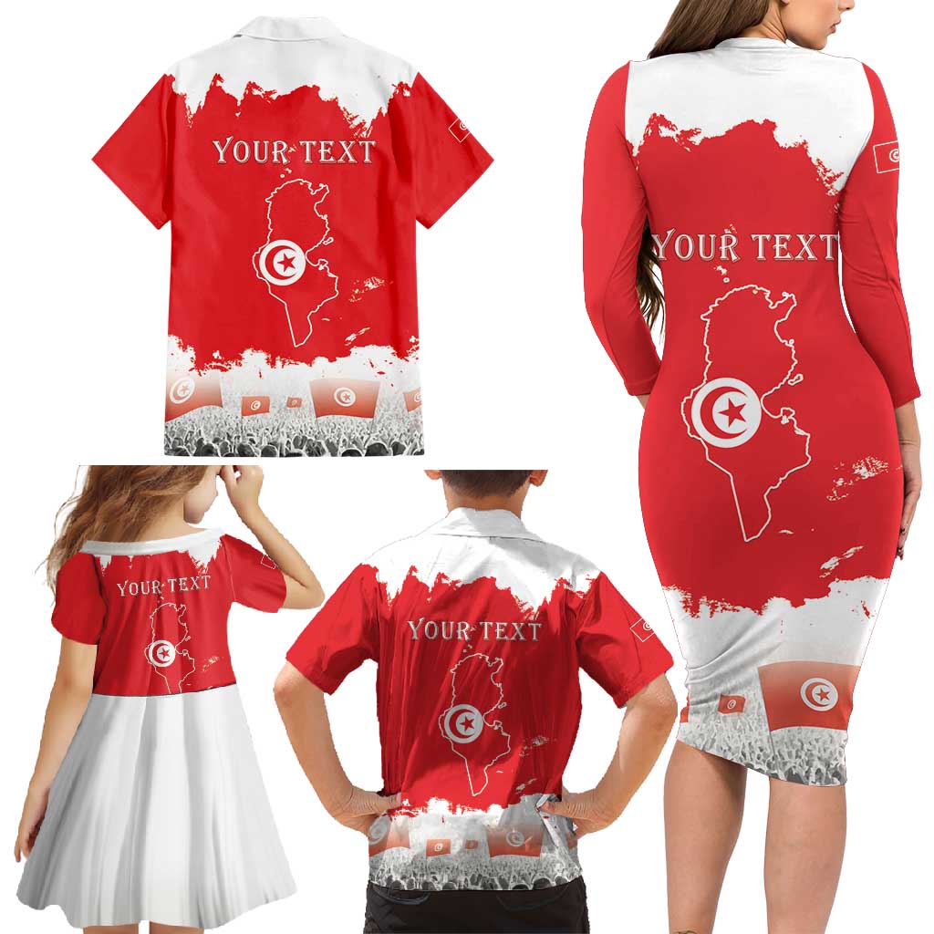 Personalised Tunisia Independence Day Family Matching Long Sleeve Bodycon Dress and Hawaiian Shirt 69th Anniversary - Flag Map