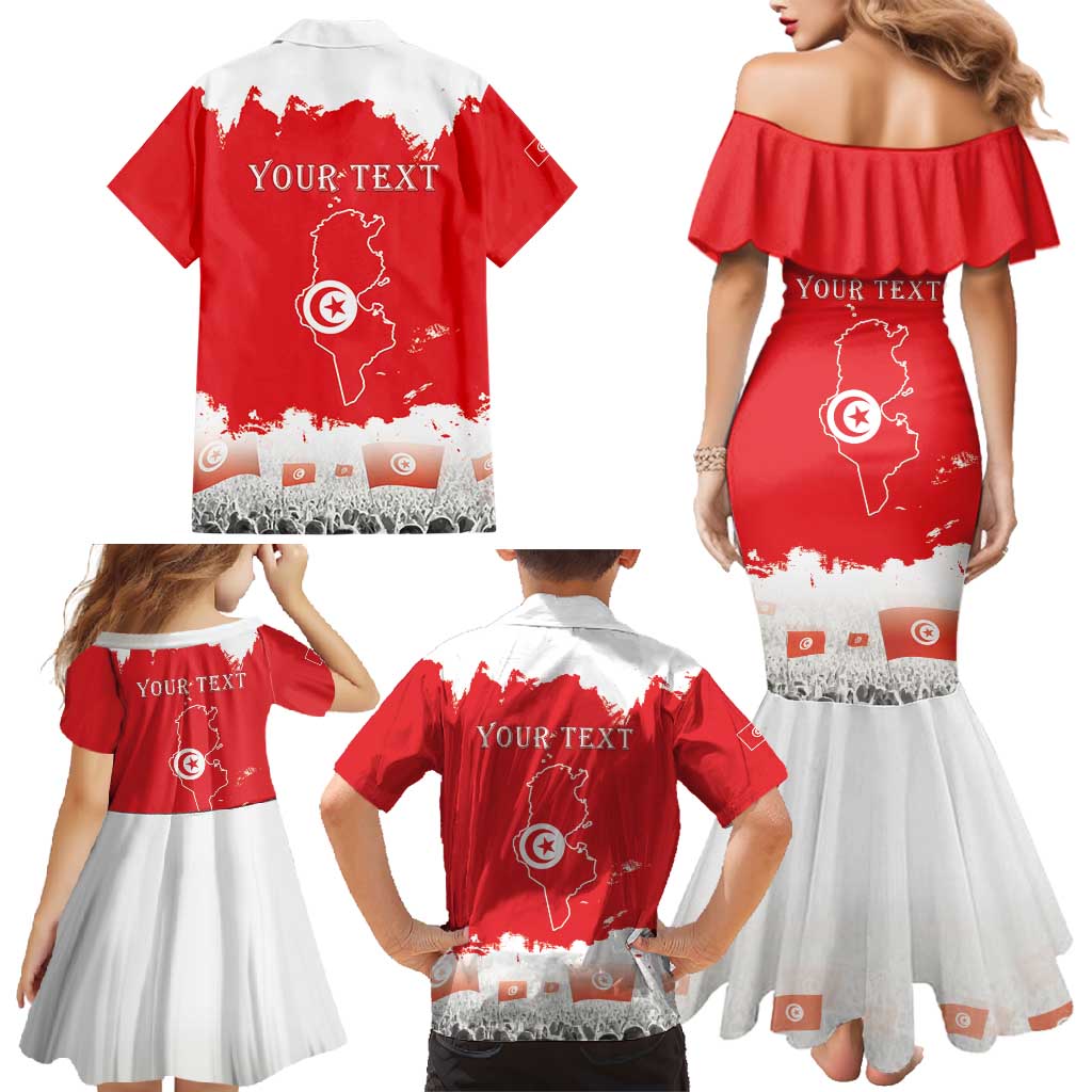 Personalised Tunisia Independence Day Family Matching Mermaid Dress and Hawaiian Shirt 69th Anniversary - Flag Map