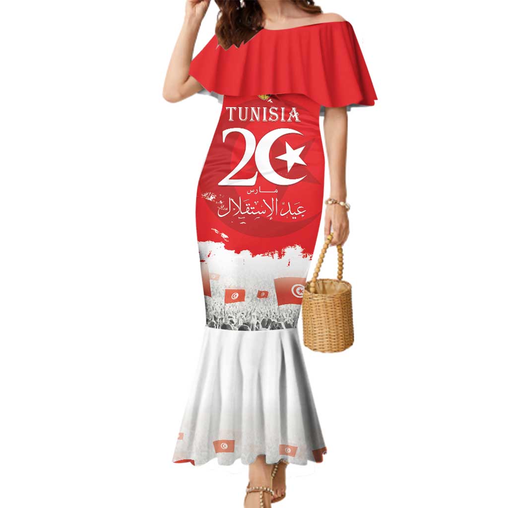Personalised Tunisia Independence Day Family Matching Mermaid Dress and Hawaiian Shirt 69th Anniversary - Flag Map