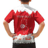 Personalised Tunisia Independence Day Family Matching Off The Shoulder Long Sleeve Dress and Hawaiian Shirt 69th Anniversary - Flag Map