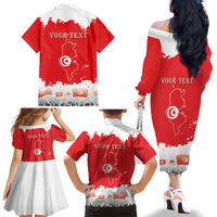 Personalised Tunisia Independence Day Family Matching Off The Shoulder Long Sleeve Dress and Hawaiian Shirt 69th Anniversary - Flag Map
