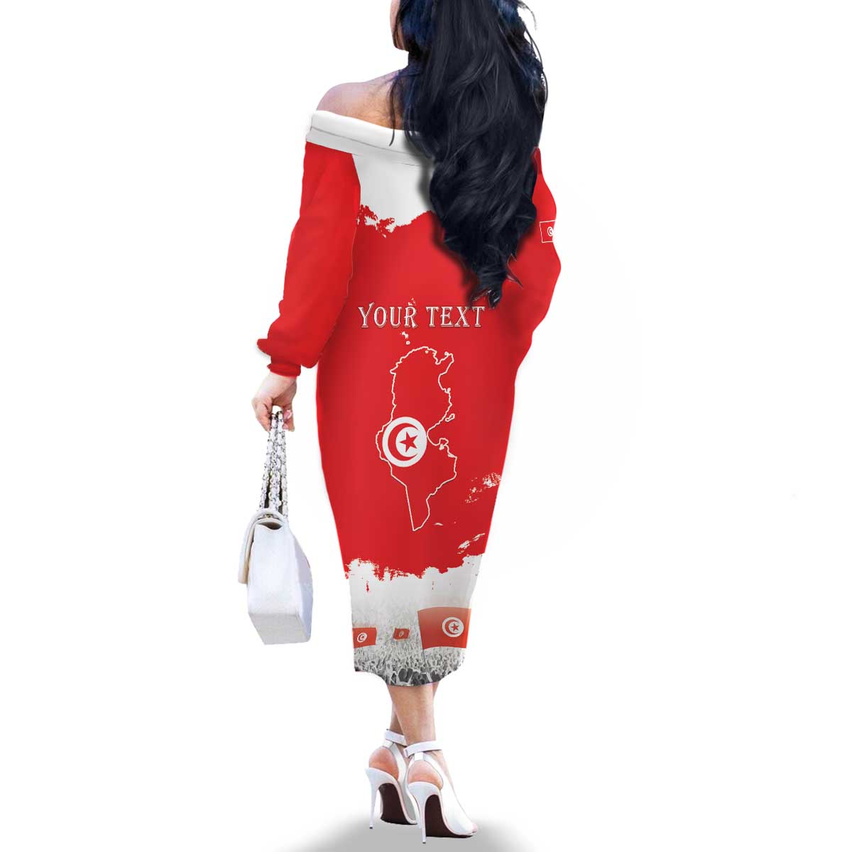 Personalised Tunisia Independence Day Family Matching Off The Shoulder Long Sleeve Dress and Hawaiian Shirt 69th Anniversary - Flag Map