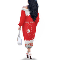 Personalised Tunisia Independence Day Family Matching Off The Shoulder Long Sleeve Dress and Hawaiian Shirt 69th Anniversary - Flag Map