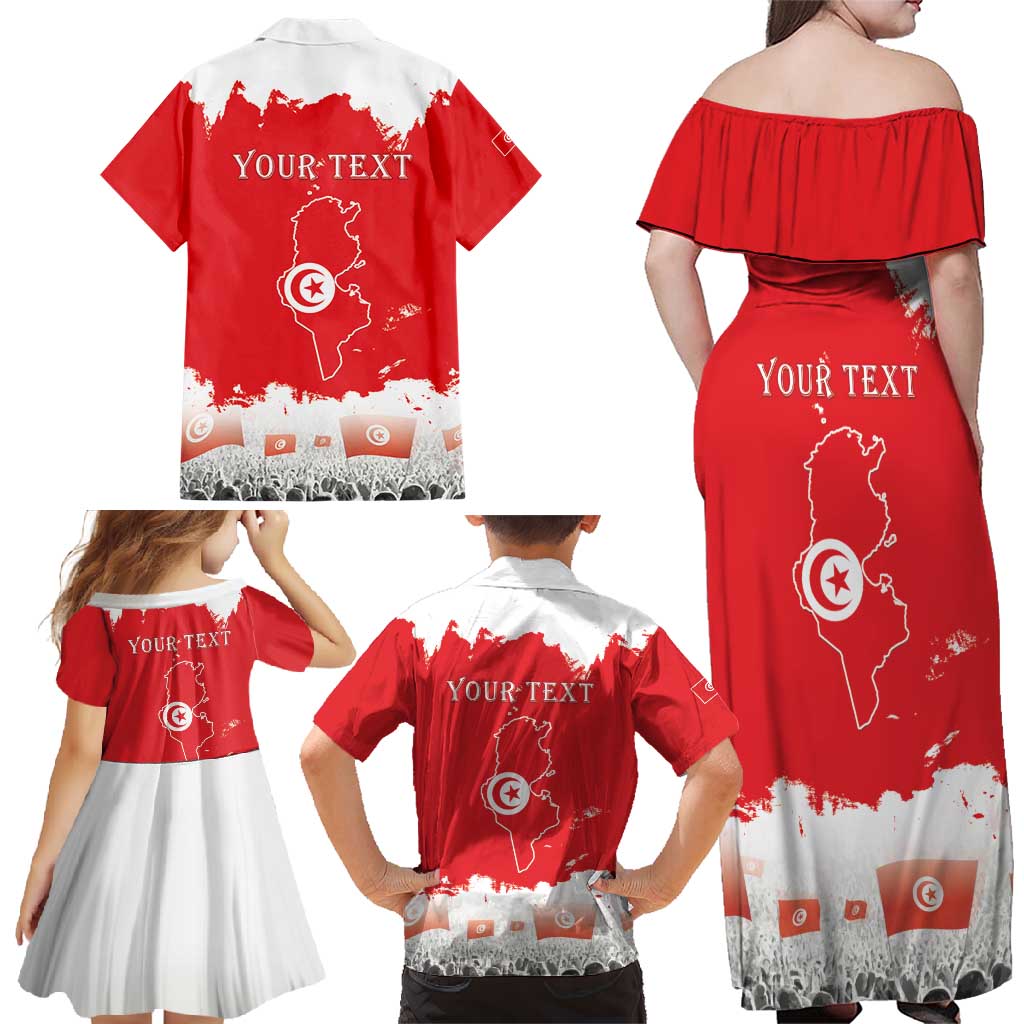 Personalised Tunisia Independence Day Family Matching Off Shoulder Maxi Dress and Hawaiian Shirt 69th Anniversary - Flag Map