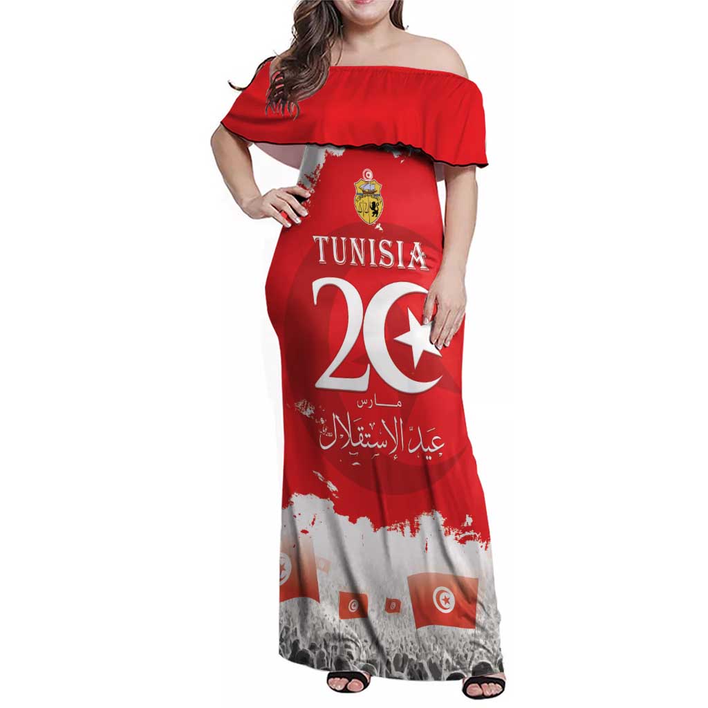 Personalised Tunisia Independence Day Family Matching Off Shoulder Maxi Dress and Hawaiian Shirt 69th Anniversary - Flag Map
