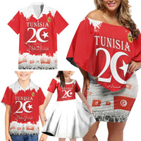Personalised Tunisia Independence Day Family Matching Off Shoulder Short Dress and Hawaiian Shirt 69th Anniversary - Flag Map