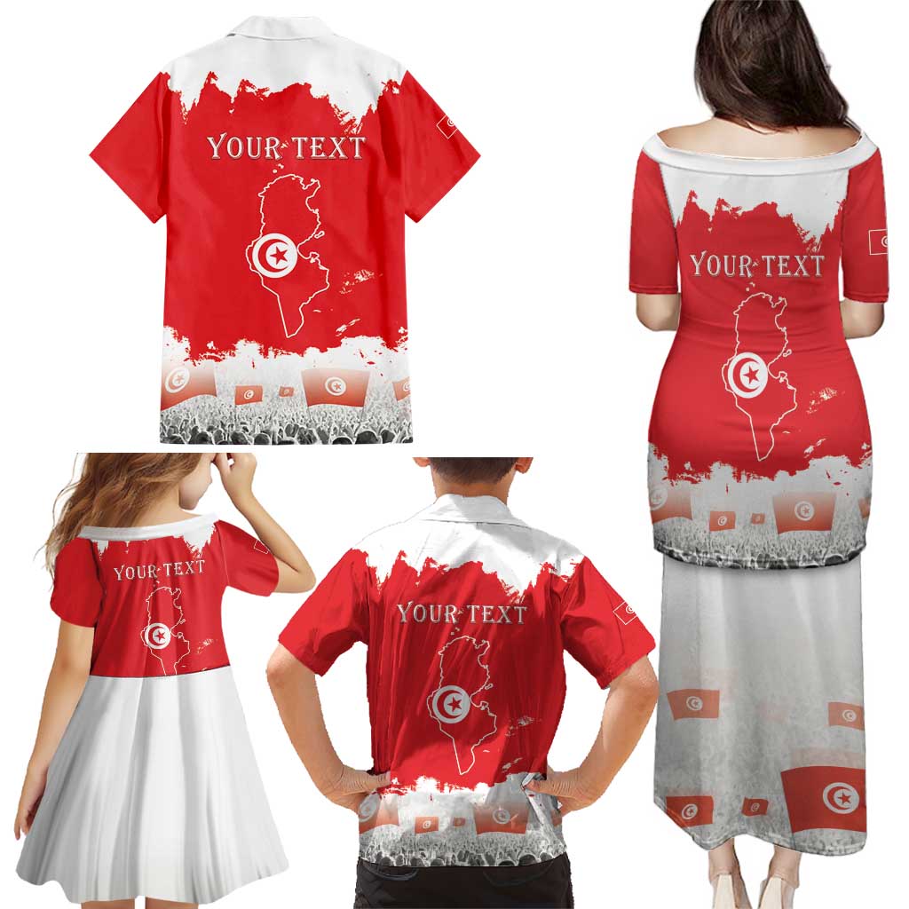 Personalised Tunisia Independence Day Family Matching Puletasi and Hawaiian Shirt 69th Anniversary - Flag Map
