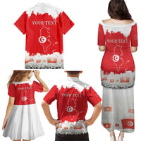Personalised Tunisia Independence Day Family Matching Puletasi and Hawaiian Shirt 69th Anniversary - Flag Map
