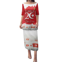 Personalised Tunisia Independence Day Family Matching Puletasi and Hawaiian Shirt 69th Anniversary - Flag Map