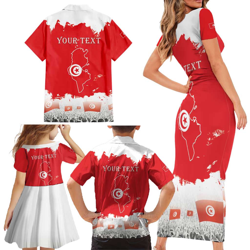 Personalised Tunisia Independence Day Family Matching Short Sleeve Bodycon Dress and Hawaiian Shirt 69th Anniversary - Flag Map