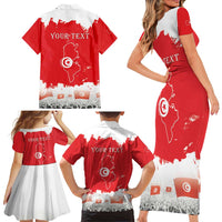 Personalised Tunisia Independence Day Family Matching Short Sleeve Bodycon Dress and Hawaiian Shirt 69th Anniversary - Flag Map