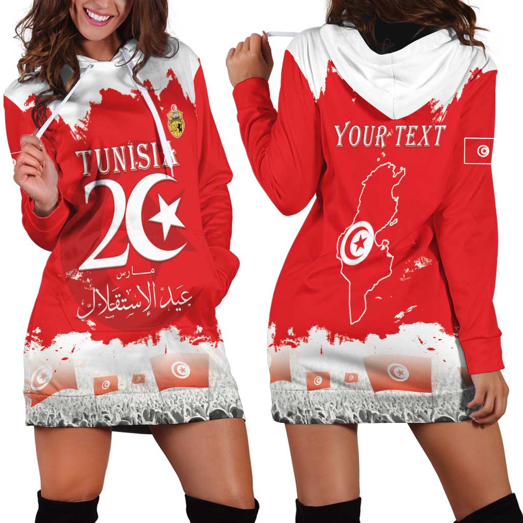 Personalised Tunisia Independence Day Hoodie Dress 69th Anniversary - Flag Map