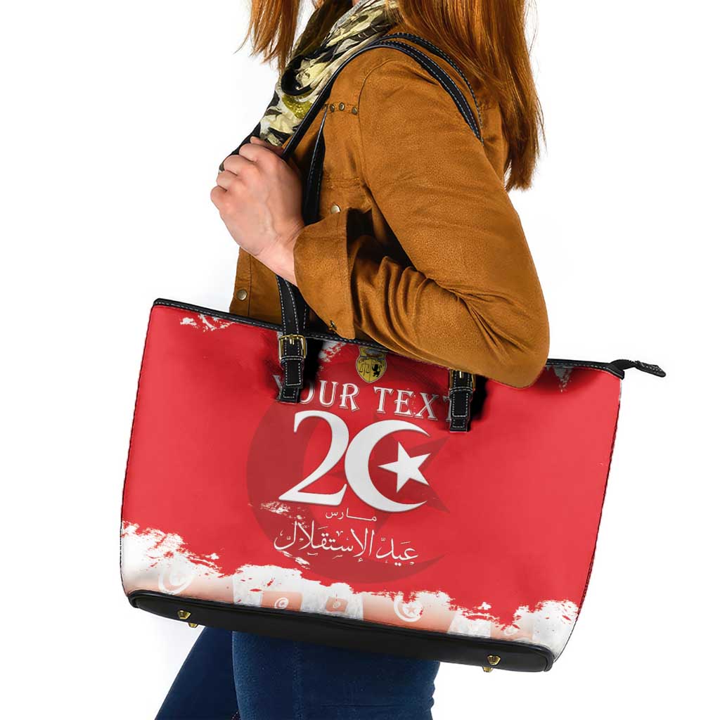 Personalised Tunisia Independence Day Leather Tote Bag 69th Anniversary - Flag Map