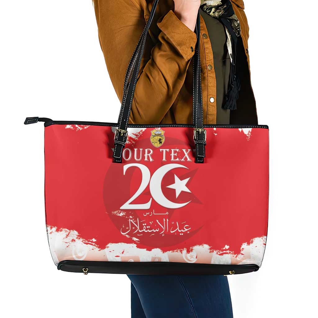 Personalised Tunisia Independence Day Leather Tote Bag 69th Anniversary - Flag Map