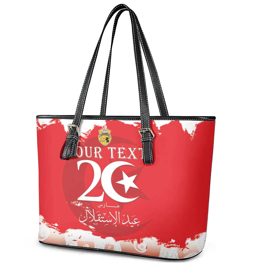 Personalised Tunisia Independence Day Leather Tote Bag 69th Anniversary - Flag Map