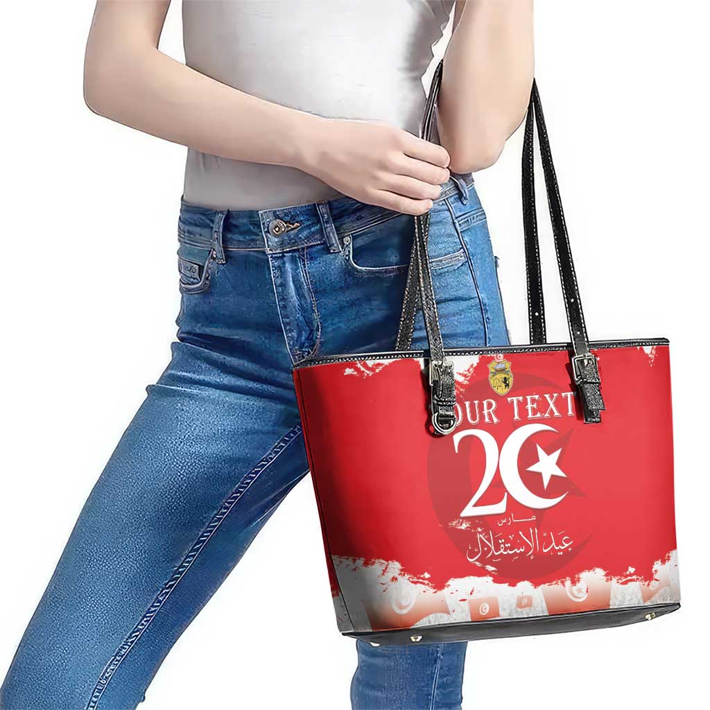 Personalised Tunisia Independence Day Leather Tote Bag 69th Anniversary - Flag Map