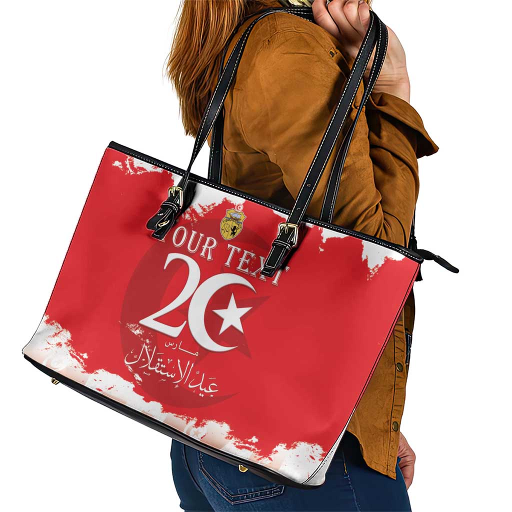 Personalised Tunisia Independence Day Leather Tote Bag 69th Anniversary - Flag Map