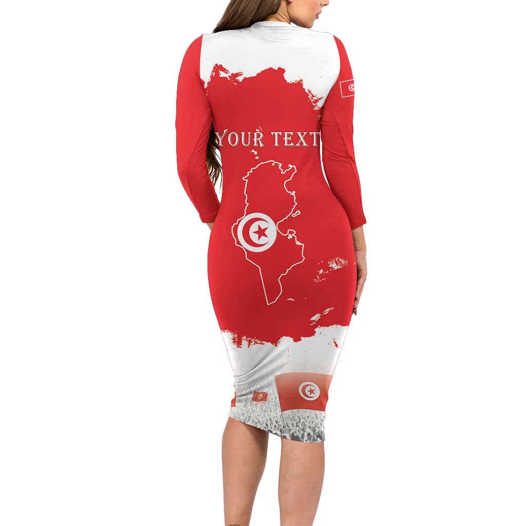 Personalised Tunisia Independence Day Long Sleeve Bodycon Dress 69th Anniversary - Flag Map