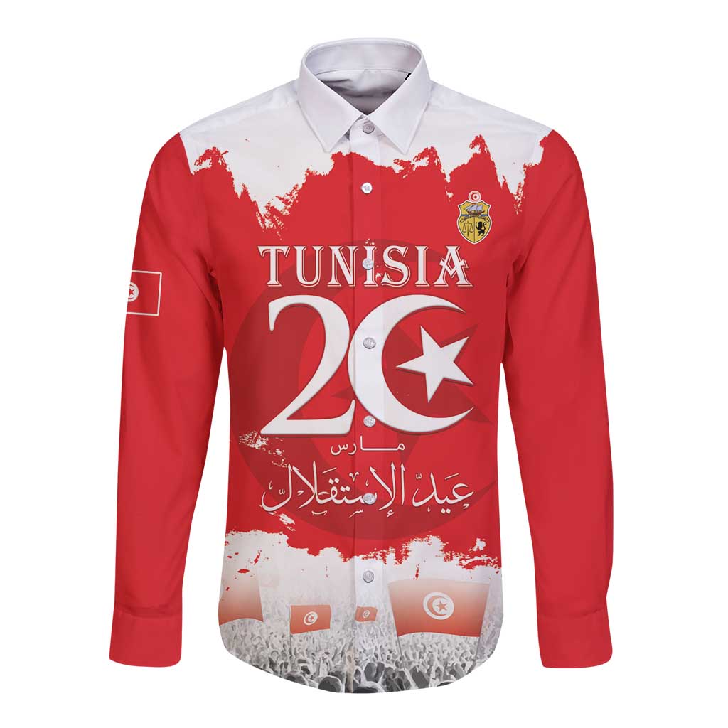 Personalised Tunisia Independence Day Long Sleeve Button Shirt 69th Anniversary - Flag Map