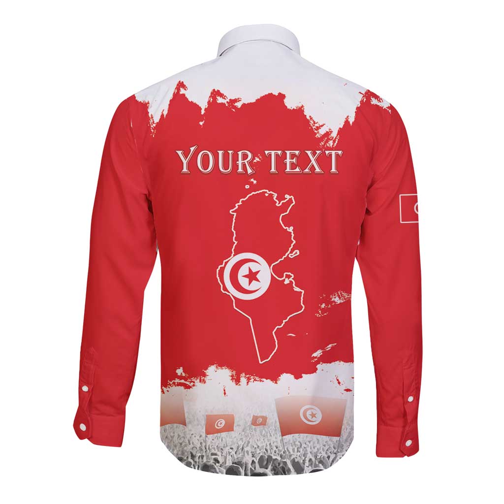 Personalised Tunisia Independence Day Long Sleeve Button Shirt 69th Anniversary - Flag Map