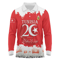 Personalised Tunisia Independence Day Long Sleeve Polo Shirt 69th Anniversary - Flag Map