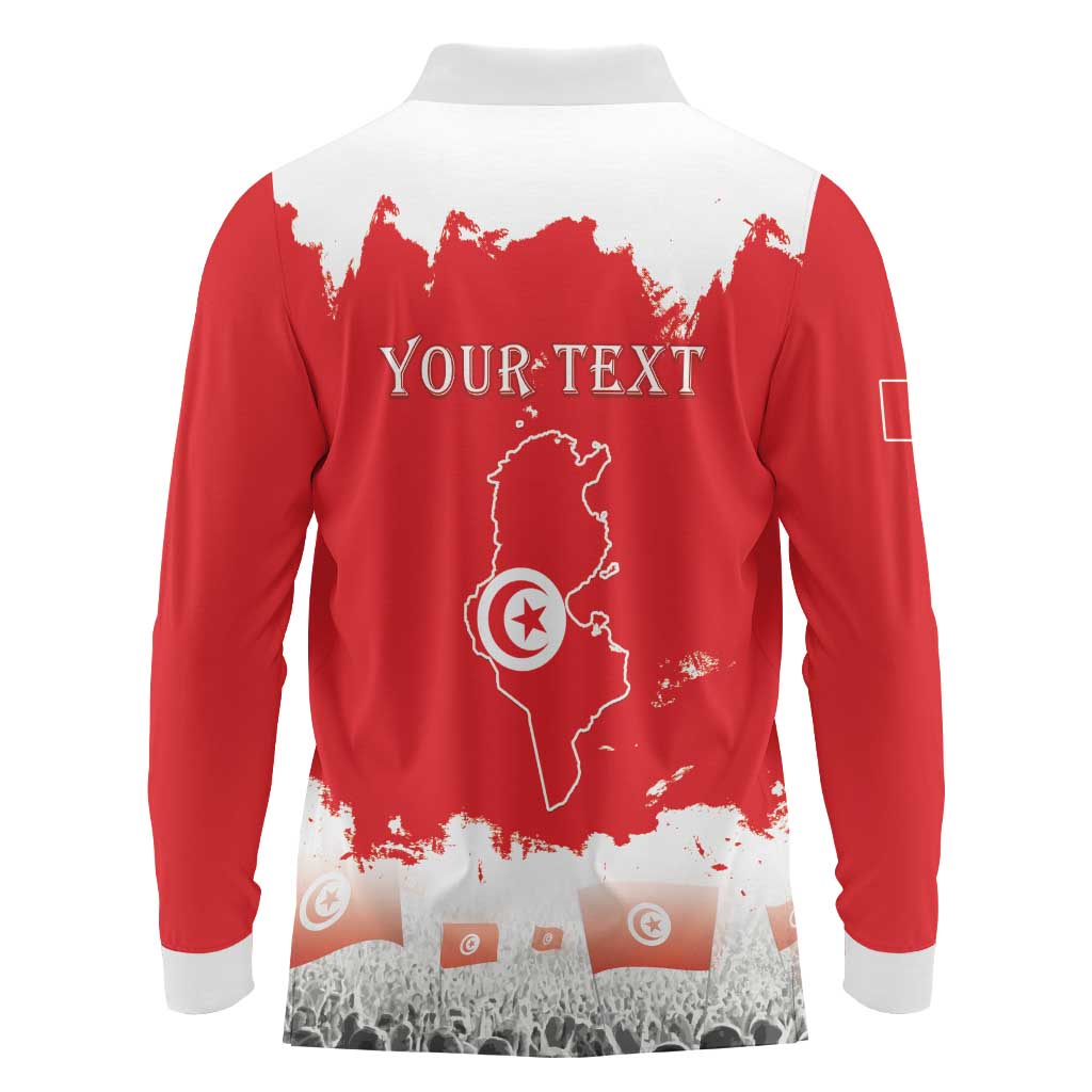 Personalised Tunisia Independence Day Long Sleeve Polo Shirt 69th Anniversary - Flag Map