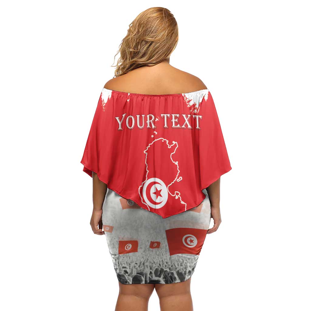 Personalised Tunisia Independence Day Off Shoulder Short Dress 69th Anniversary - Flag Map