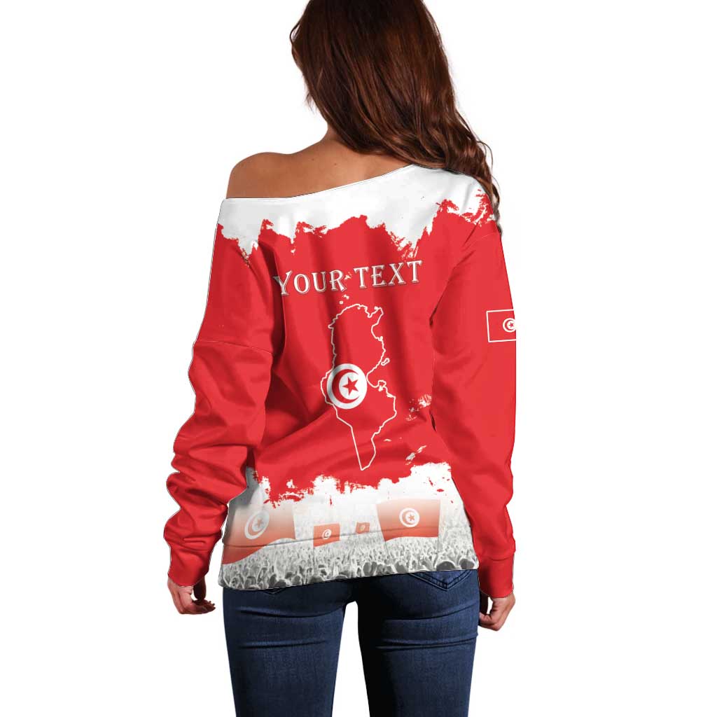 Personalised Tunisia Independence Day Off Shoulder Sweater 69th Anniversary - Flag Map
