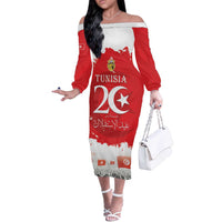 Personalised Tunisia Independence Day Off The Shoulder Long Sleeve Dress 69th Anniversary - Flag Map