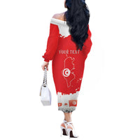 Personalised Tunisia Independence Day Off The Shoulder Long Sleeve Dress 69th Anniversary - Flag Map