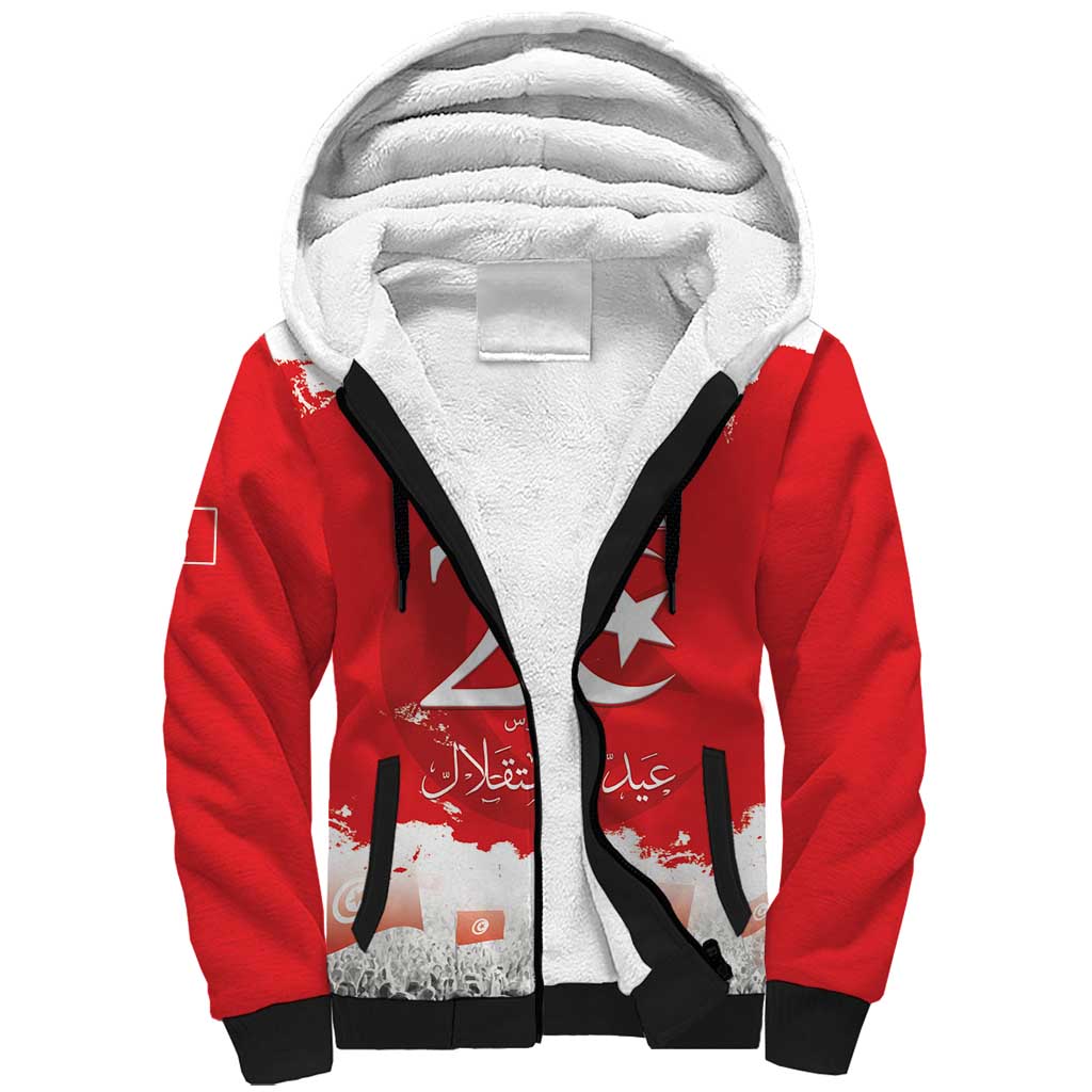 Personalised Tunisia Independence Day Sherpa Hoodie 69th Anniversary - Flag Map