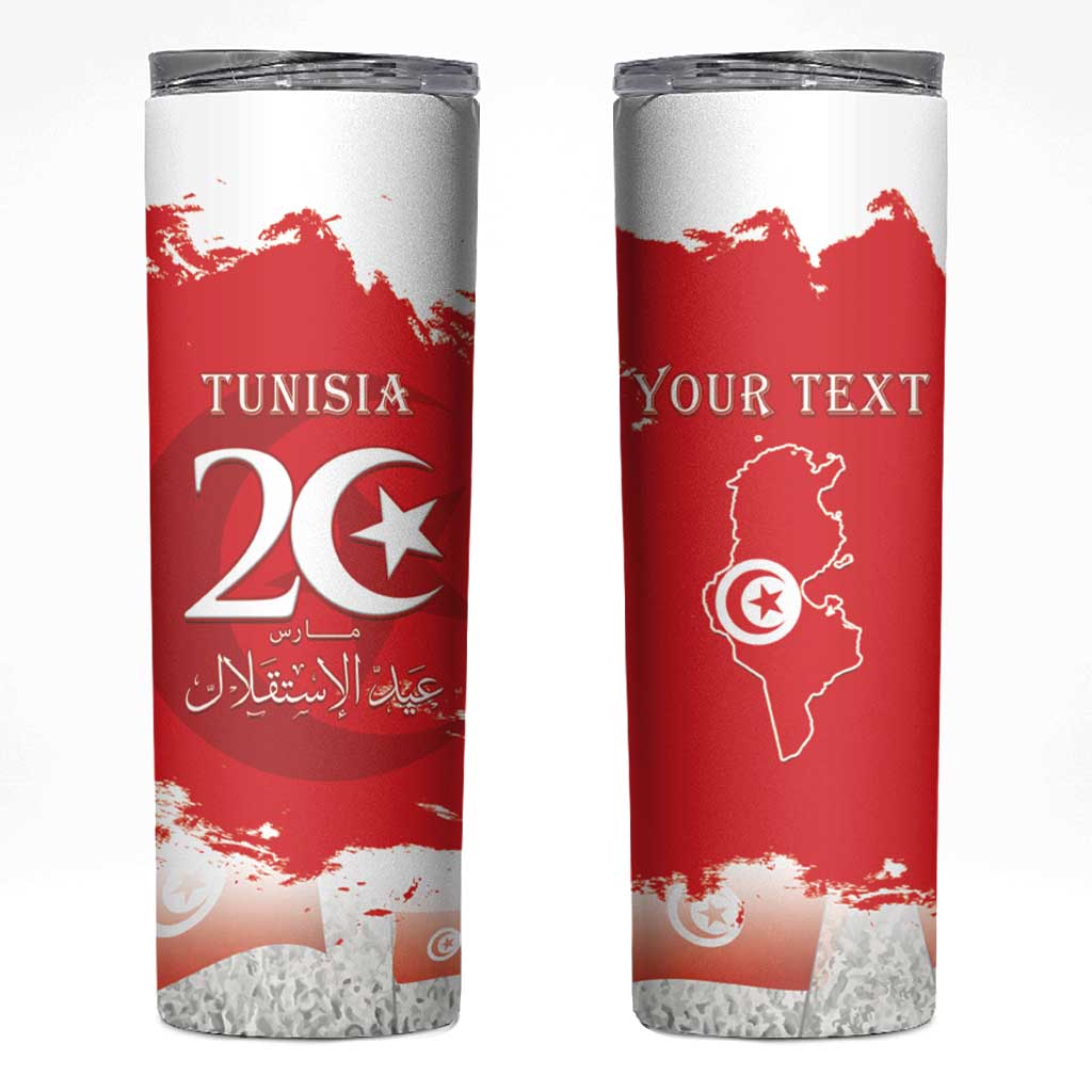 Personalised Tunisia Independence Day Skinny Tumbler 69th Anniversary - Flag Map