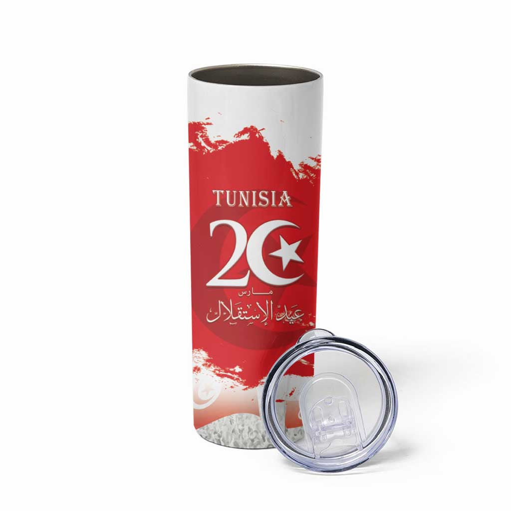 Personalised Tunisia Independence Day Skinny Tumbler 69th Anniversary - Flag Map