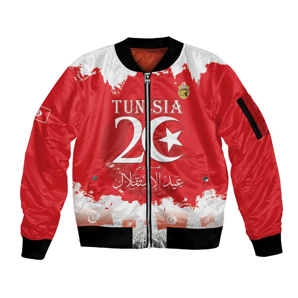Personalised Tunisia Independence Day Sleeve Zip Bomber Jacket 69th Anniversary - Flag Map