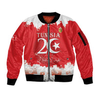 Personalised Tunisia Independence Day Sleeve Zip Bomber Jacket 69th Anniversary - Flag Map