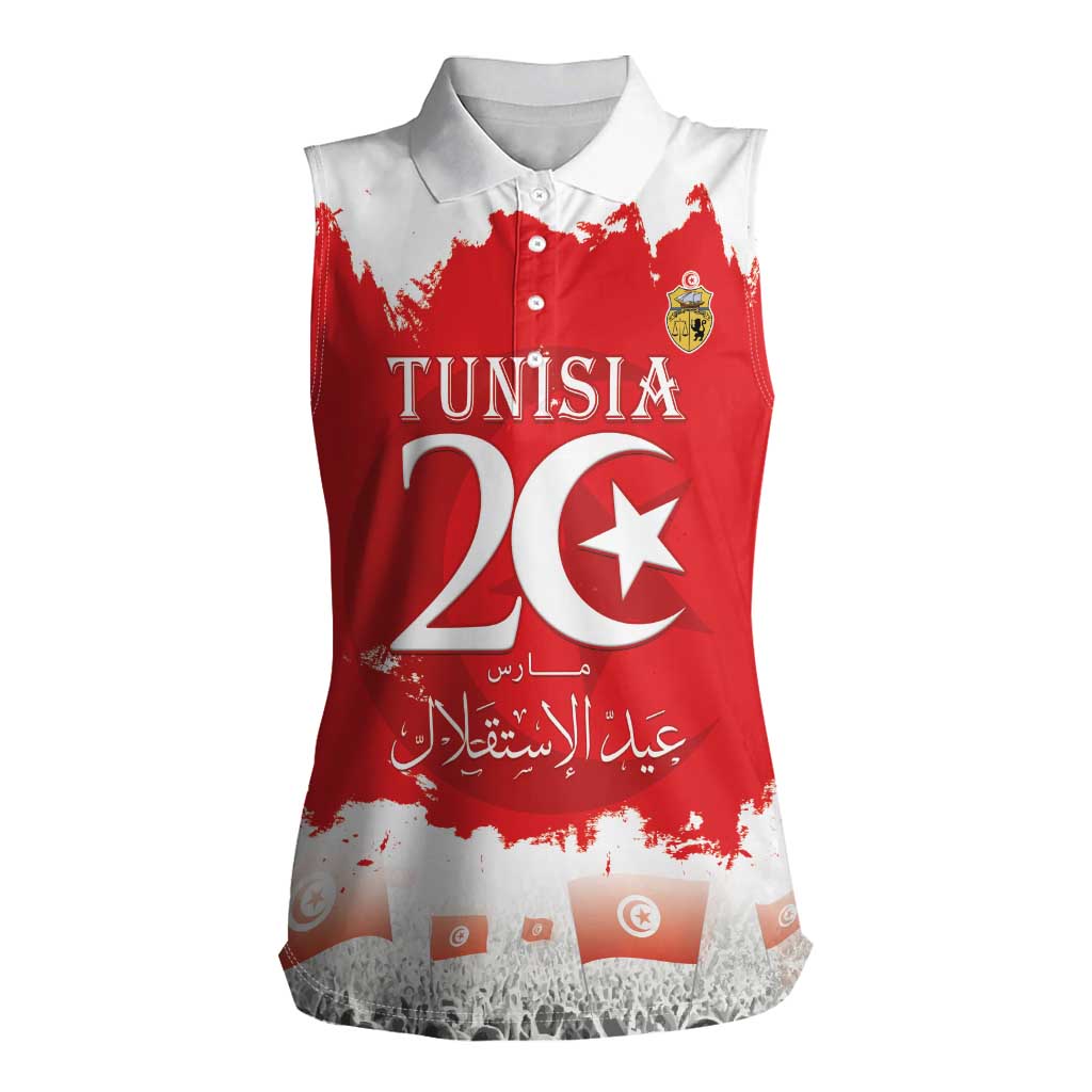 Personalised Tunisia Independence Day Women Sleeveless Polo Shirt 69th Anniversary - Flag Map - Wonder Print Shop