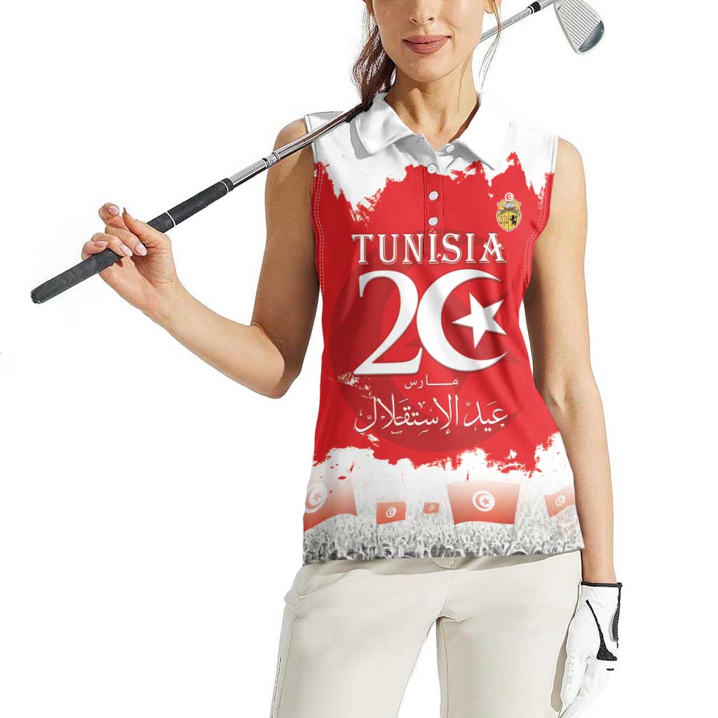 Personalised Tunisia Independence Day Women Sleeveless Polo Shirt 69th Anniversary - Flag Map - Wonder Print Shop