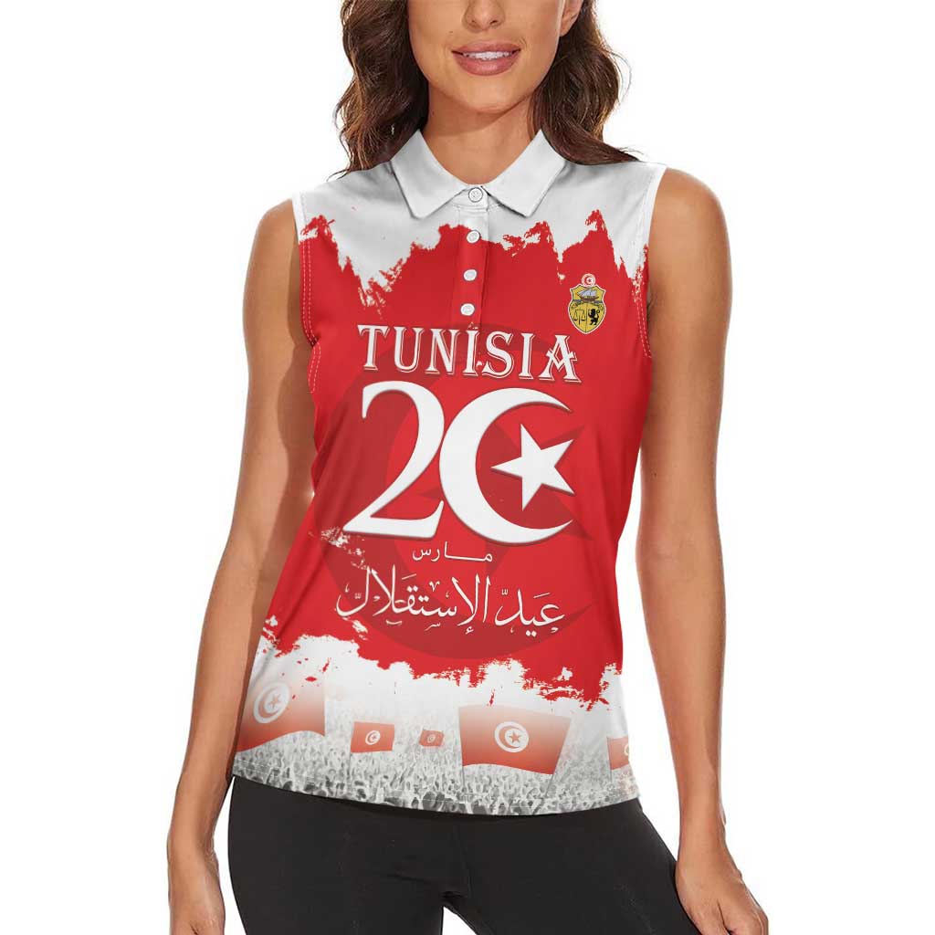 Personalised Tunisia Independence Day Women Sleeveless Polo Shirt 69th Anniversary - Flag Map - Wonder Print Shop