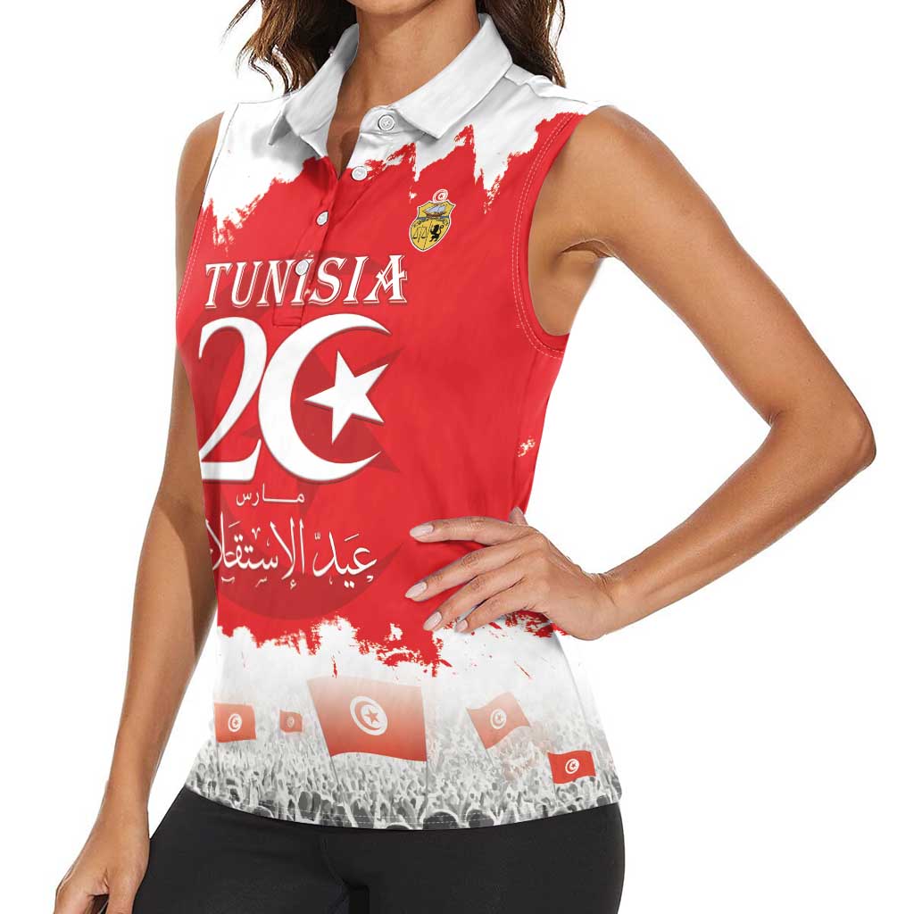 Personalised Tunisia Independence Day Women Sleeveless Polo Shirt 69th Anniversary - Flag Map - Wonder Print Shop